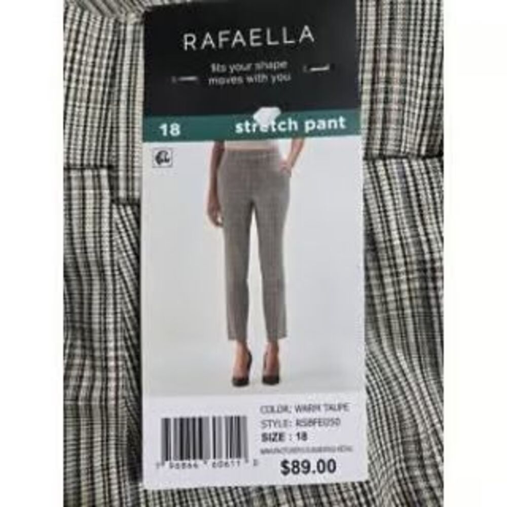 NWT Rafaella Ankle Pant Pull On Stretch Pants Warm Taupe Womens 18 Houndstooth